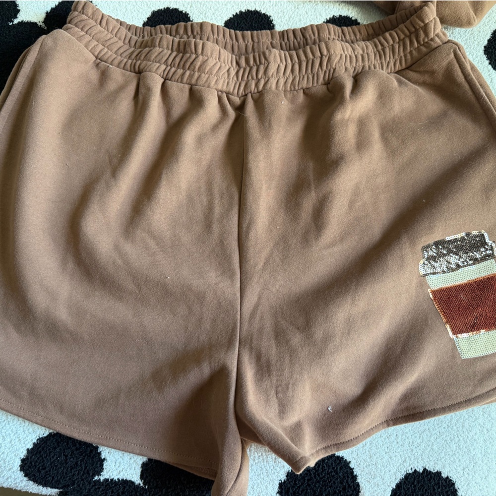 Queen Of Sparkles Brown Sequin 'Coffee' Sweatshirt& Shorts Set - Picture 2 of 2